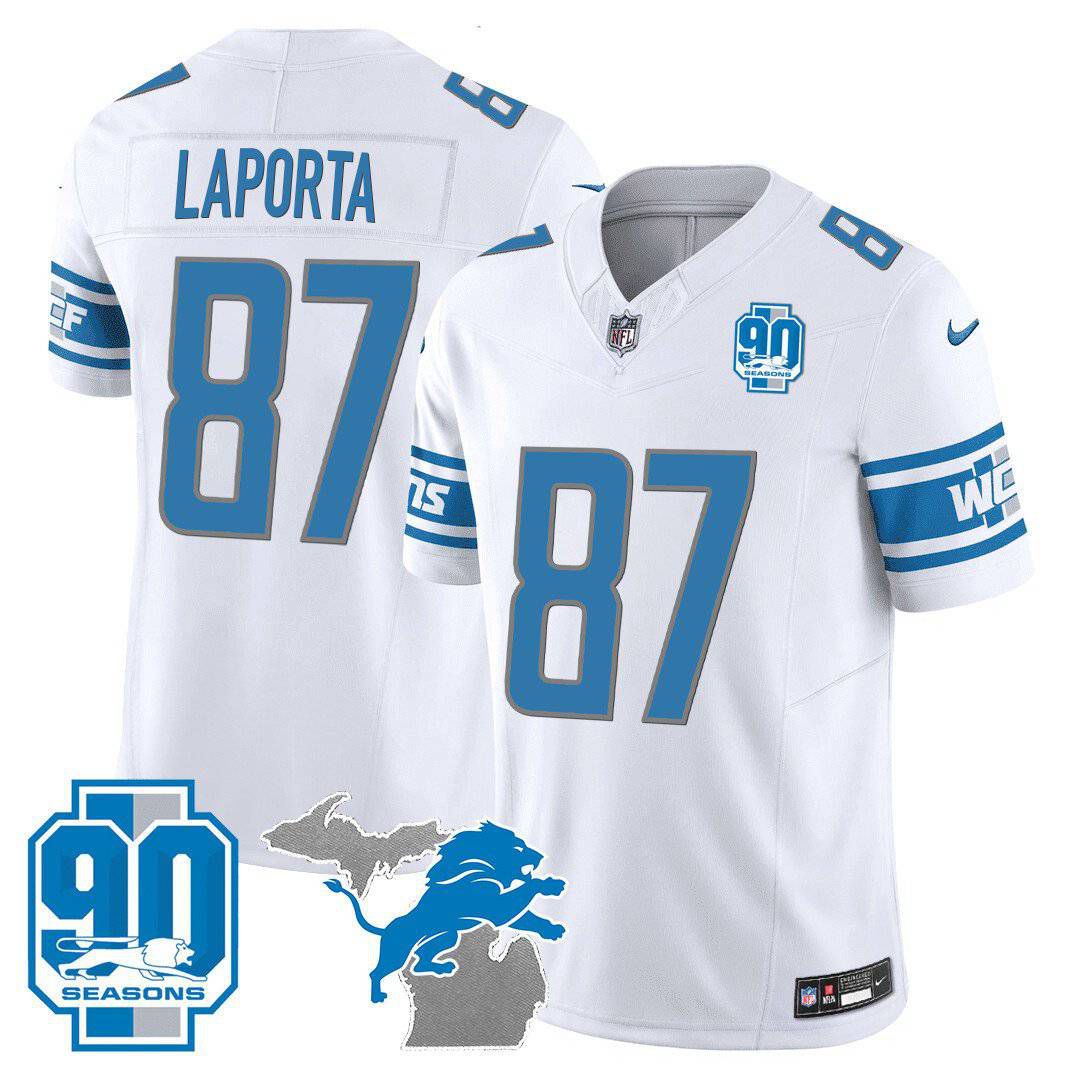 Men Detroit Lions #87 Laporta White 2024 Nike 90th Year Michigan Patch Vapor NFL Jersey->indianapolis colts->NFL Jersey
